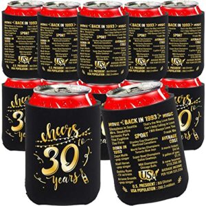 30th birthday decorations for men women happy thirty birthday party decor supplies 1993 vintage- 30 years old birthday party beverage can cooler sleeves (12 pack) black & gold turning 30 bc001