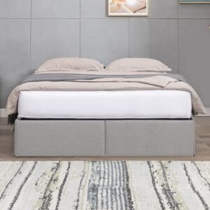 Mjkone California King Size Bed Frame with 4 Storage Drawers,Upholstered Platform Metal Bed with Premium Linen Fabric,Cal King Bed Base Frame with Metal Support,Easy Assembly/Space Saving-Light Grey