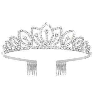 curasa silver crystal crowns with comb pretty tiaras for women princess crown for girls birthday crown tiara for bridal wedding headband quinceanera prom costume elegant hair accessories for women