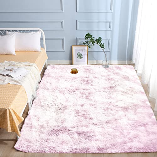 ROCYJULIN Area Rugs 5x7 for Bedroom, Thickened Fluffy 5x7 Area Rugs for Living Room, Ultra Soft Non-Slip Large Shag Fuzzy Rug for Nursery, Kids, Girls, Boys, Pink