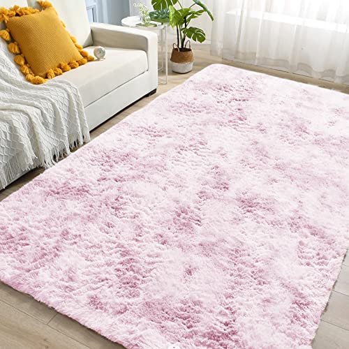 ROCYJULIN Area Rugs 5x7 for Bedroom, Thickened Fluffy 5x7 Area Rugs for Living Room, Ultra Soft Non-Slip Large Shag Fuzzy Rug for Nursery, Kids, Girls, Boys, Pink