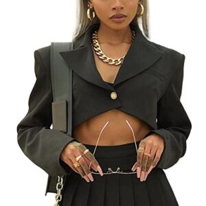 lufeng women's long sleeve lapel neck button down work cropped blazer jacket black