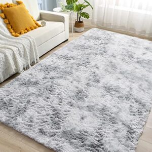rocyjulin area rugs 5x7 for bedroom, thickened fluffy 5x7 area rugs for living room, ultra soft non-slip large shag fuzzy rug for nursery, kids, girls, boys, silver grey