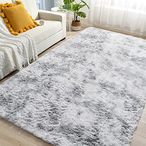 ROCYJULIN Area Rugs 5x7 for Bedroom, Thickened Fluffy 5x7 Area Rugs for Living Room, Ultra Soft Non-Slip Large Shag Fuzzy Rug for Nursery, Kids, Girls, Boys, Silver Grey