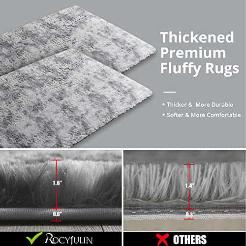 ROCYJULIN Area Rugs 5x7 for Bedroom, Thickened Fluffy 5x7 Area Rugs for Living Room, Ultra Soft Non-Slip Large Shag Fuzzy Rug for Nursery, Kids, Girls, Boys, Silver Grey