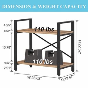 BON AUGURE Small Bookshelf for Small Space, Industrial 2 Tier Wood Metal Bookcase, Rustic Short Book Shelf for Living Room, Bedroom and Office (Vintage Oak)