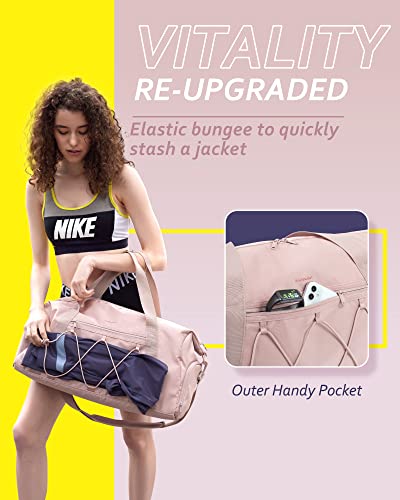 Gym Bag for Women, BAGSMART Sports Travel Duffel Bag With Shoe Compartment & Wet Pocket, Carry On Weekender Duffel Bag, Water Resistant Sports Gym Tote Bags Swimming Yoga - Pink