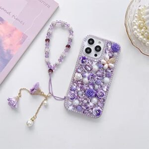 Threesee for Galaxy Note 10 Bling Floral Case,Luxury Crystal Rhinestone Flowers Glitter Diamond Pearl Women Girls Kids Case Cover with Lanyard for Samsung Galaxy Note 10
