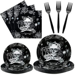 96 pieces death to my 20s party decorations supplies black party tableware set 30th birthday party dessert plates napkins forks for 24 guests my youth funny thirtieth birthday party