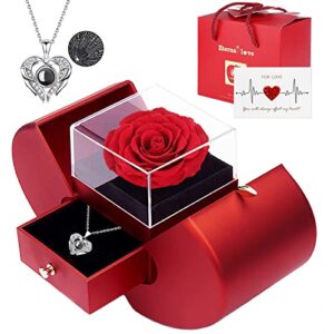 preserved real rose with i love you necklace 100 languages, gifts idea for her mom, women, girlfriend or wife on valentine's day, mother's day, birthday, anniversary, thanksgiving, or christmas.