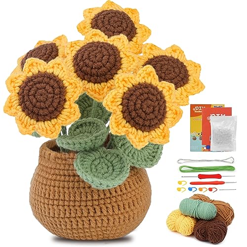 kgxulr Crochet Kit for Beginners, Sunflower Crochet Kit Beginner Crochet Starter Kit for Complete Beginners Adults, Crocheting Knitting Kit with Step-by-Step Video Tutorials (Sunflower)