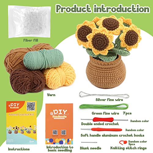 kgxulr Crochet Kit for Beginners, Sunflower Crochet Kit Beginner Crochet Starter Kit for Complete Beginners Adults, Crocheting Knitting Kit with Step-by-Step Video Tutorials (Sunflower)