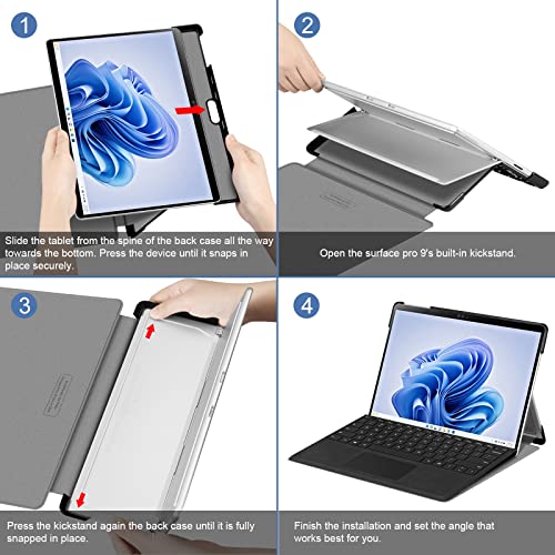 Fintie Protective Case for 13 Inch Microsoft Surface Pro 9 / Pro 9 5G (2022 Release) - Multiple Angle Viewing Hard Shell Slim Portfolio Cover Compatible with Type Cover Keyboard, Composition Book