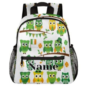 cfpolar custom owls kids backpack, st patrick's day themed owls personalized preschool backpack with name kindergarten backpack for toddler girls boys customization gift