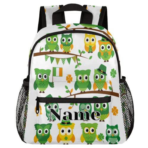 cfpolar Custom Owls kids backpack, St Patrick'S Day Themed Owls Personalized Preschool Backpack with Name Kindergarten Backpack for Toddler Girls Boys Customization Gift