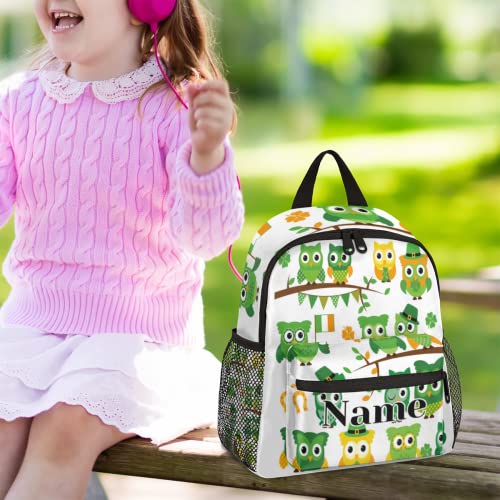 cfpolar Custom Owls kids backpack, St Patrick'S Day Themed Owls Personalized Preschool Backpack with Name Kindergarten Backpack for Toddler Girls Boys Customization Gift