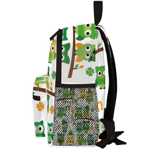 cfpolar Custom Owls kids backpack, St Patrick'S Day Themed Owls Personalized Preschool Backpack with Name Kindergarten Backpack for Toddler Girls Boys Customization Gift