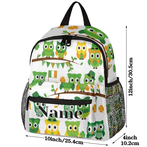 cfpolar Custom Owls kids backpack, St Patrick'S Day Themed Owls Personalized Preschool Backpack with Name Kindergarten Backpack for Toddler Girls Boys Customization Gift