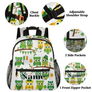 cfpolar Custom Owls kids backpack, St Patrick'S Day Themed Owls Personalized Preschool Backpack with Name Kindergarten Backpack for Toddler Girls Boys Customization Gift