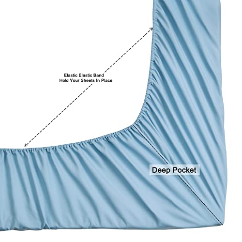 WOD FAMY Microfiber Full Size Bed Sheet Set Extra Soft Deep Pockets Luxury Hotel Light Blue Bed Sheets Breathable & Cooling Wrinkle Free 4 Piece Set Fulls Sheets