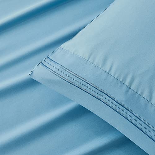 WOD FAMY Microfiber Full Size Bed Sheet Set Extra Soft Deep Pockets Luxury Hotel Light Blue Bed Sheets Breathable & Cooling Wrinkle Free 4 Piece Set Fulls Sheets