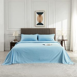 WOD FAMY Microfiber Full Size Bed Sheet Set Extra Soft Deep Pockets Luxury Hotel Light Blue Bed Sheets Breathable & Cooling Wrinkle Free 4 Piece Set Fulls Sheets