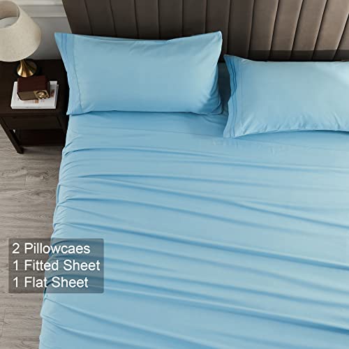 WOD FAMY Microfiber Full Size Bed Sheet Set Extra Soft Deep Pockets Luxury Hotel Light Blue Bed Sheets Breathable & Cooling Wrinkle Free 4 Piece Set Fulls Sheets