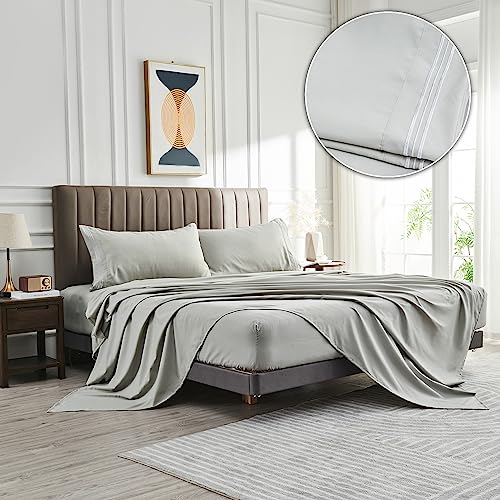 WOD FAMY Microfiber Full Size Bed Sheet Set Extra Soft Deep Pockets Luxury Hotel Light Grey Bed Sheets Breathable & Cooling Wrinkle Free 4 Piece Set Fulls Sheets