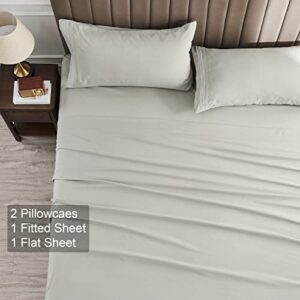 WOD FAMY Microfiber Full Size Bed Sheet Set Extra Soft Deep Pockets Luxury Hotel Light Grey Bed Sheets Breathable & Cooling Wrinkle Free 4 Piece Set Fulls Sheets