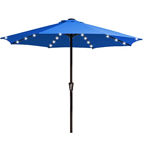 JEAREY 11FT LED Lighted Patio Umbrella, Solar Outdoor Umbrella, Table Umbrella for Pool, Deck & Yard(Royal Blue)