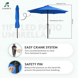 JEAREY 11FT LED Lighted Patio Umbrella, Solar Outdoor Umbrella, Table Umbrella for Pool, Deck & Yard(Royal Blue)