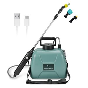 toovem 5l battery powered sprayer, electric sprayer with usb rechargeable handle, potable garden sprayer with telescopic wand 2 mist nozzles and adjustable shoulder strap (blue)