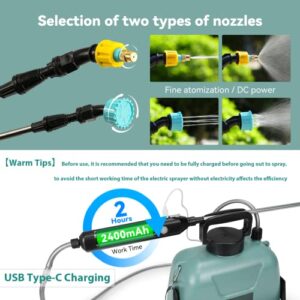 Toovem 5L Battery Powered Sprayer, Electric Sprayer with USB Rechargeable Handle, Potable Garden Sprayer with Telescopic Wand 2 Mist Nozzles and Adjustable Shoulder Strap (Blue)