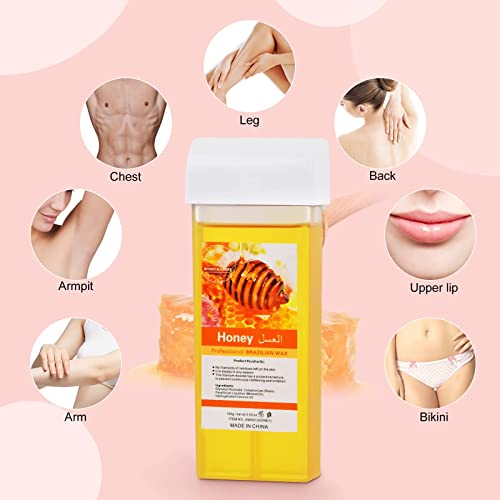 Roll On Wax, Honey Hair Removal Wax Cartridge, Depilatory Wax Roller Refill, Hair Removal Wax Roller, Wax Cartridge Refill for Body Waxing, Leg and Arms (4 Pack)