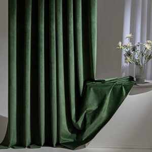 woaboy 100% blackout dark green velvet curtains-2 panels 84 inch completely blackout window drapes thermal insulate 3 layer curtains with black liner for bedroom nursery room, grommet top (52 * 84")
