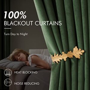 Woaboy 100% Blackout Dark Green Velvet Curtains-2 Panels 84 inch Completely Blackout Window Drapes Thermal Insulate 3 Layer Curtains with Black Liner for Bedroom Nursery Room, Grommet Top (52 * 84")