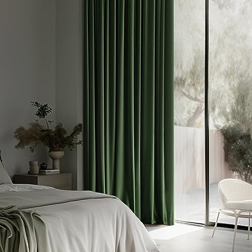 Woaboy 100% Blackout Dark Green Velvet Curtains-2 Panels 84 inch Completely Blackout Window Drapes Thermal Insulate 3 Layer Curtains with Black Liner for Bedroom Nursery Room, Grommet Top (52 * 84")
