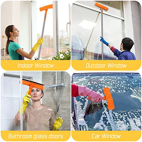 Mytium Window Cleaning Squeegee Kit,2 in 1 Window Squeegee with 5ft/60inch Extension Pole Long Handle & Groove Cleaning Tool for Window,Car,Shower Glass Door,Mirror,Indoor & Outdoor