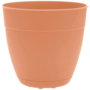 bloem dayton planter with saucer: 16" - coral - 100% recycled plastic pot, removable saucer, elevated feet, for indoor and outdoor use, gardening, 8.5 gallon capacity