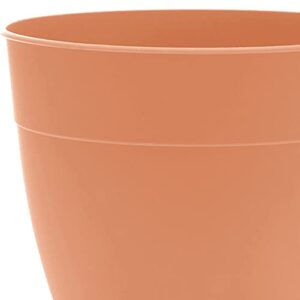 Bloem Dayton Planter with Saucer: 16" - Coral - 100% Recycled Plastic Pot, Removable Saucer, Elevated Feet, for Indoor and Outdoor Use, Gardening, 8.5 Gallon Capacity