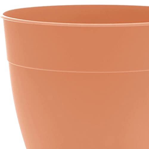 Bloem Dayton Planter with Saucer: 16" - Coral - 100% Recycled Plastic Pot, Removable Saucer, Elevated Feet, for Indoor and Outdoor Use, Gardening, 8.5 Gallon Capacity