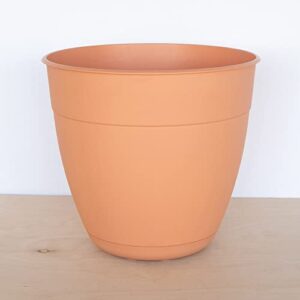 Bloem Dayton Planter with Saucer: 16" - Coral - 100% Recycled Plastic Pot, Removable Saucer, Elevated Feet, for Indoor and Outdoor Use, Gardening, 8.5 Gallon Capacity