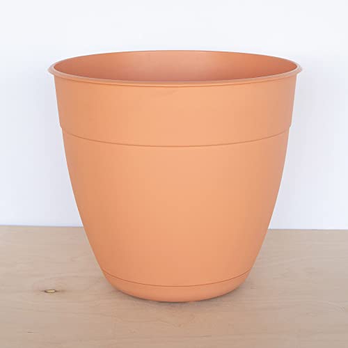 Bloem Dayton Planter with Saucer: 16" - Coral - 100% Recycled Plastic Pot, Removable Saucer, Elevated Feet, for Indoor and Outdoor Use, Gardening, 8.5 Gallon Capacity