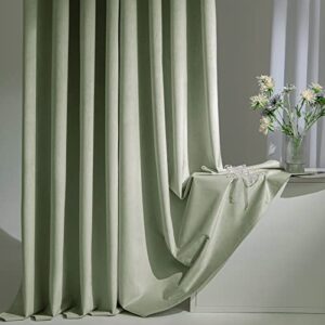 woaboy 100% blackout light sage velvet curtains-2 panels 84 inch completely blackout window drapes thermal insulate 3 layer curtains with black liner for bedroom nursery room, grommet top (52 * 84")
