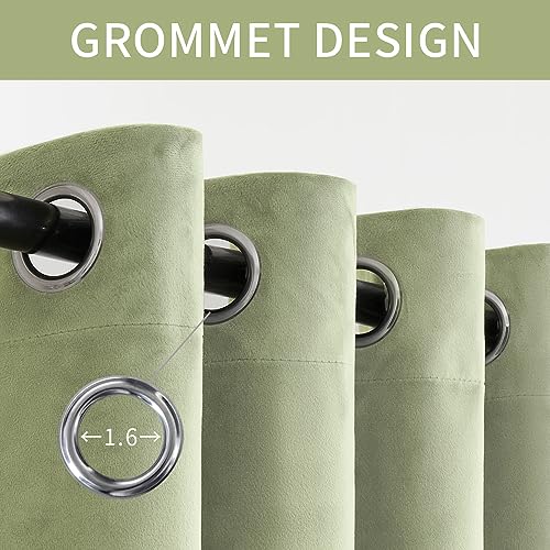 Woaboy 100% Blackout Light Sage Velvet Curtains-2 Panels 84 inch Completely Blackout Window Drapes Thermal Insulate 3 Layer Curtains with Black Liner for Bedroom Nursery Room, Grommet Top (52 * 84")