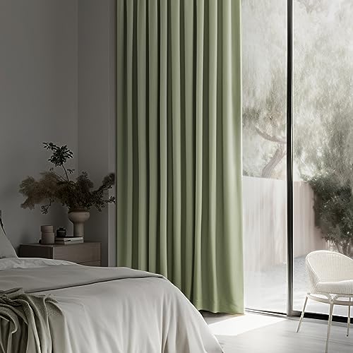 Woaboy 100% Blackout Light Sage Velvet Curtains-2 Panels 84 inch Completely Blackout Window Drapes Thermal Insulate 3 Layer Curtains with Black Liner for Bedroom Nursery Room, Grommet Top (52 * 84")