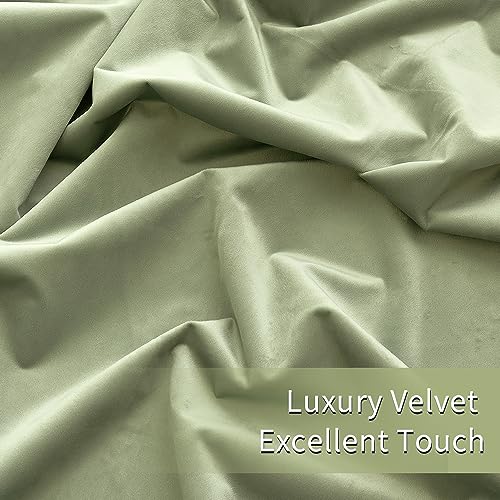 Woaboy 100% Blackout Light Sage Velvet Curtains-2 Panels 84 inch Completely Blackout Window Drapes Thermal Insulate 3 Layer Curtains with Black Liner for Bedroom Nursery Room, Grommet Top (52 * 84")