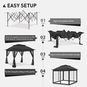 Joyside 11'x11' Pop Up Gazebo for Patios Gazebo Canopy Tent with Sidewalls Outdoor Gazebo with Mosquito Netting Pop Up Canopy Shelter Wedding Tent (Black)