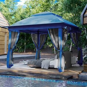 joyside 11'x11' pop up gazebo for patios gazebo canopy tent with sidewalls outdoor gazebo with mosquito netting pop up canopy shelter wedding tent (dark blue)