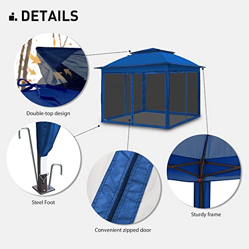 Joyside 11'x11' Pop Up Gazebo for Patios Gazebo Canopy Tent with Sidewalls Outdoor Gazebo with Mosquito Netting Pop Up Canopy Shelter Wedding Tent (Dark Blue)